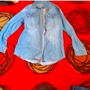 Massimo Denim Jean Ladies Button Up Long Sleeve Blue Top Blouse Medium M Med